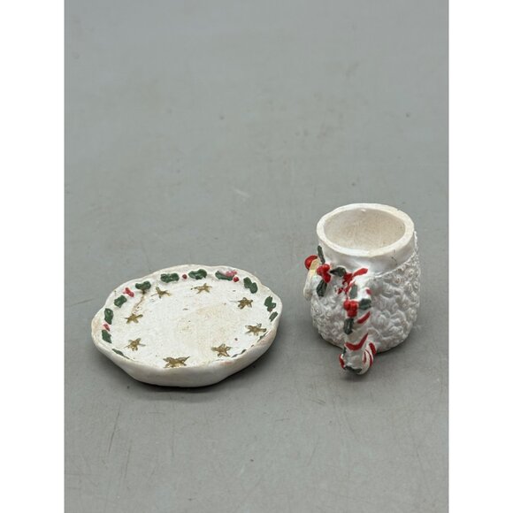 mini Santa Claus Ceramic Miniature Mug Plate Set Christmas Themed Decor READ - Picture 3 of 5